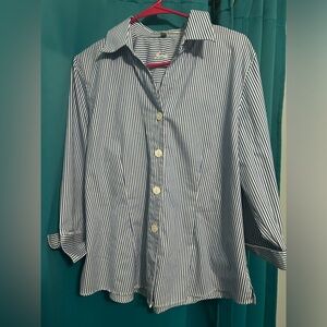 NWOT Foxcroft blue and white striped 3/4 sleeve size 14